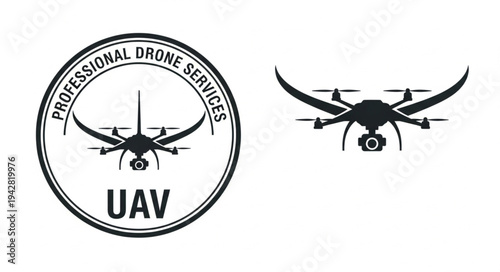 Drone services logo and silhouette icon.