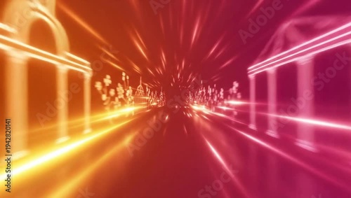 Wallpaper Mural Abstract Cityscape Tunnel with Glowing Lights and Motion Blur. Torontodigital.ca