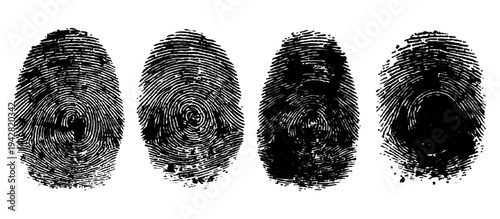 Abstract fingerprint imprint texture set. vector black grunge distressed ink evidence technology artistic dirty background design.