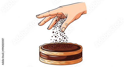 Hand Sprinkling Spices on Cake.