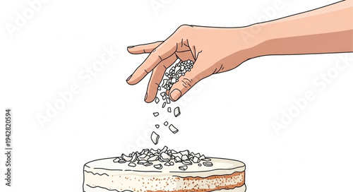 Hand Sprinkling Sugar on Cake.