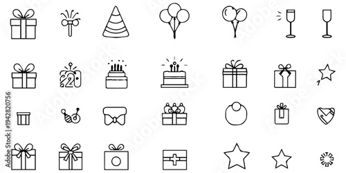 Christmas holiday vector icon set with gift tree cake heart party and travel symbols in black silhouette style isolated vector illustration