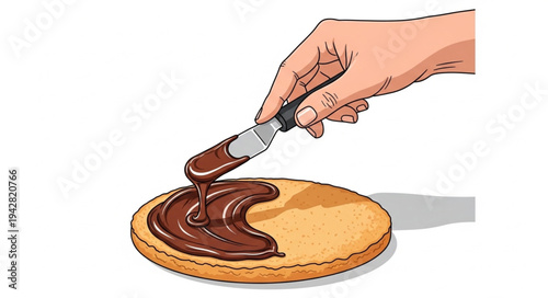 Hand Spreading Chocolate on Pizza Crust.