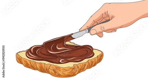 Hand Spreading Chocolate on Toast.