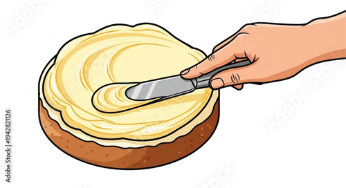 Hand Spreading Frosting on Cake.