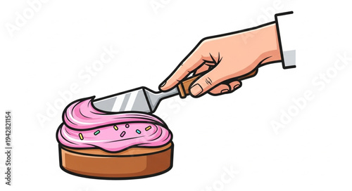 Hand Spreading Frosting on Cake.