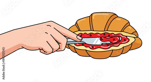 Hand Spreading Jam on Croissant.