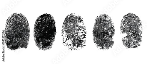 Abstract fingerprint imprint texture set. vector black grunge distressed ink evidence technology artistic dirty background design.