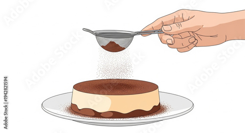 Hand Sprinkling Cocoa Powder on Cheesecake.