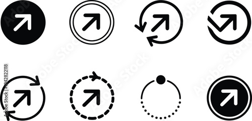 Set of Black Arrow Icons with Circular Elements symbol