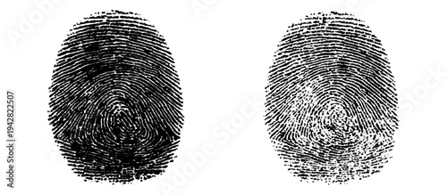 Abstract fingerprint imprint texture set. vector black grunge distressed ink evidence technology artistic dirty background design.