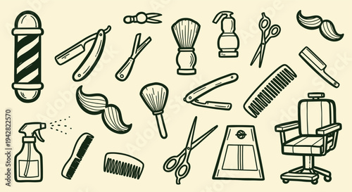 Barber shop tools and equipment collection vintage style