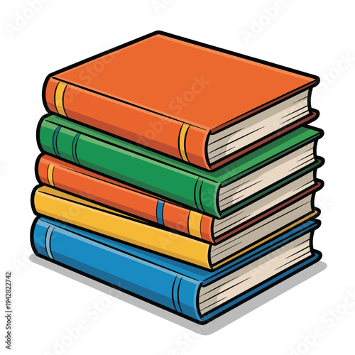 A stack of colorful books on a white background