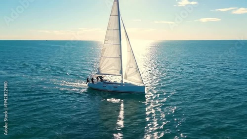 Wallpaper Mural Sailboat cruising on the open sea at sunset. Torontodigital.ca