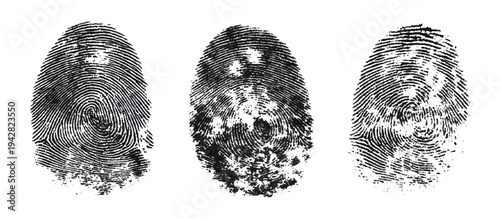 Abstract fingerprint imprint texture set. vector black grunge distressed ink evidence technology artistic dirty background design.