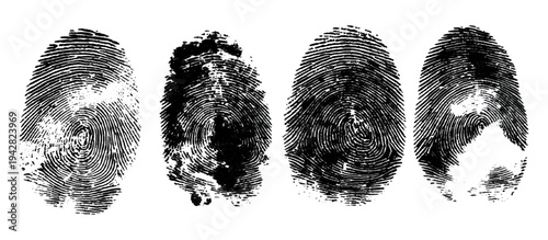 Abstract fingerprint imprint texture set. vector black grunge distressed ink evidence technology artistic dirty background design.