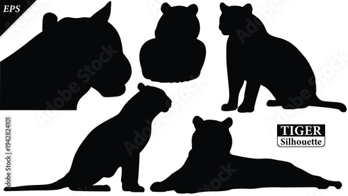 Black silhouette of tiger isolated on white background, Beautiful tiger vector design, standing tigers, tigers silhouette vector illustration, vector. Black Camel Silhouette vector illustration