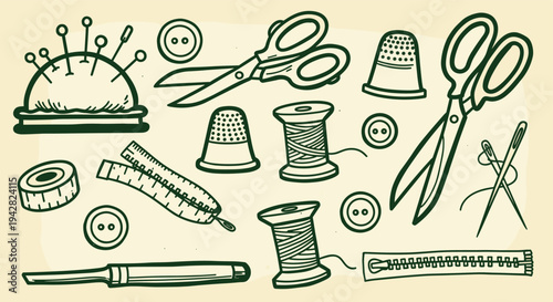 Sewing supplies and tools for crafting and tailoring