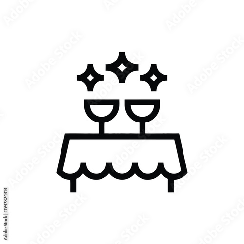 A simple black icon of a table with two wine glasses
