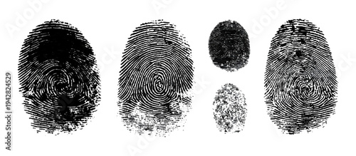 Abstract fingerprint imprint texture set. vector black grunge distressed ink evidence technology artistic dirty background design.