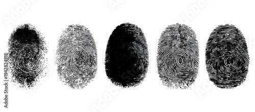 Abstract fingerprint imprint texture set. vector black grunge distressed ink evidence technology artistic dirty background design.