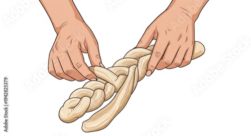 Hands Braiding Dough into Challah.
