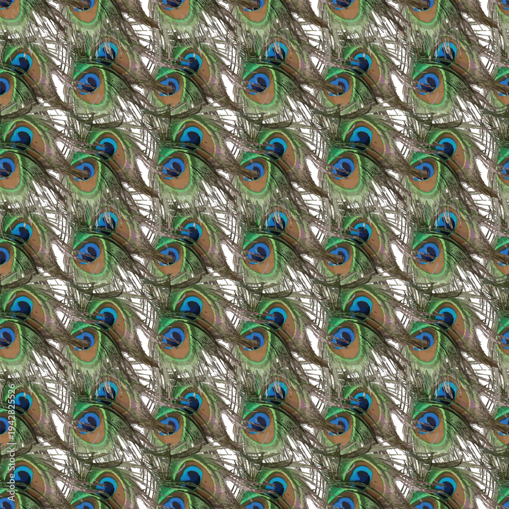 Obraz premium Colorful peacock feather pattern with vivid blue and green hues, perfect for various design projects.