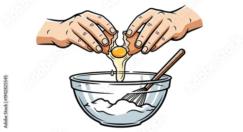 Hands Cracking Egg into Bowl.