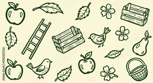 Hand drawn farm elements seamless pattern illustration