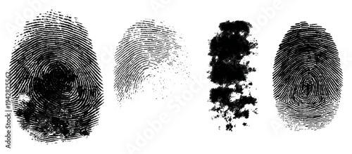 Abstract forensic grunge set fingerprint background texture. vector black grunge fingerprint distressed dirty background design element.