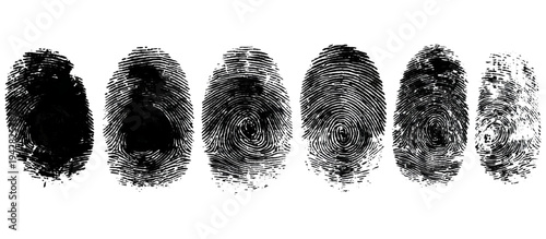 Abstract forensic grunge set fingerprint background texture. vector black grunge fingerprint distressed dirty background design element.