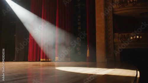 Wallpaper Mural A spotlight illuminates a stage with red curtains. Torontodigital.ca