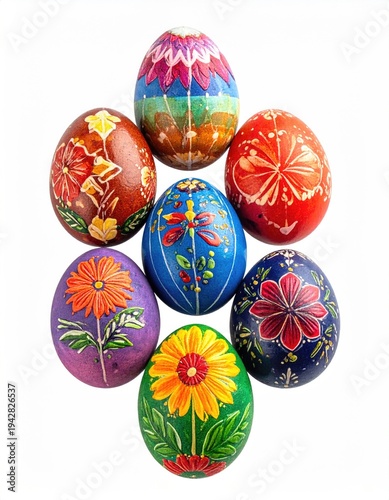 Easter eggs isolated on a white background. Handmade colorful Easter eggs