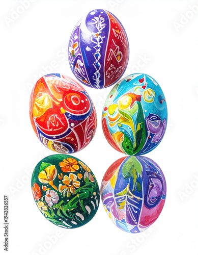 Easter eggs isolated on a white background. Handmade colorful Easter eggs