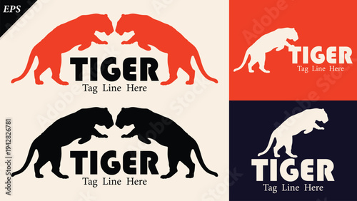 Tiger silhouette isolated on backgrounds with logo text space, featuring a clean black shape symbolising nature life, conservation, Ideal for logos, branding, icons, tiger logo vector illustration