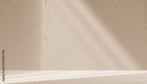 Background wall studio with shadow on 3d podium for product stand mockup,Empty kitchen room with white light on color brown floor,Interior scence soft gradient texture for fall platform backdrop