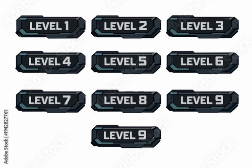 Gaming user interface providing level selection with sci-fi progress buttons