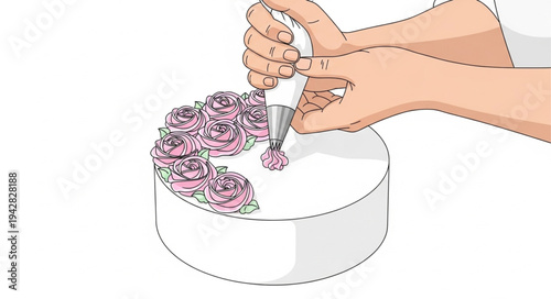 Hands Decorating Cake with Sprinkles.