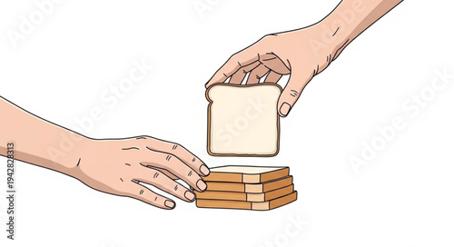 Hands Exchanging Slice of Bread.
