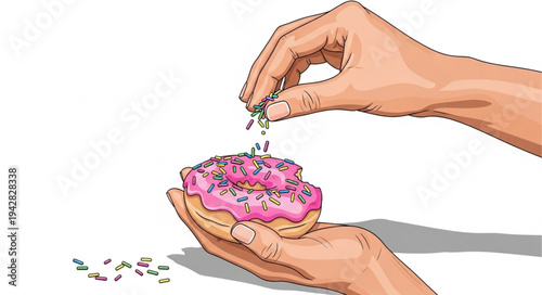 Hands Feeding Pink Coral Reef Fish.