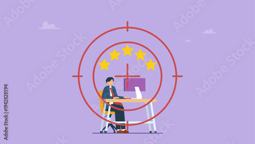 Talent recruiting, head hunter or HR, businessman working inside scope symbol. Human resources finding the right candidate for job vacancy concept.