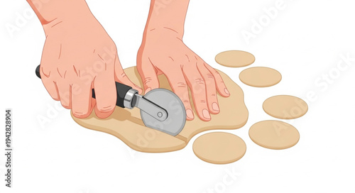 Hands Cutting Dough with Cookie Cutter.