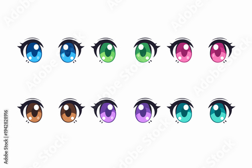 Anime character eyes in various colors for manga art and cartoon illustration