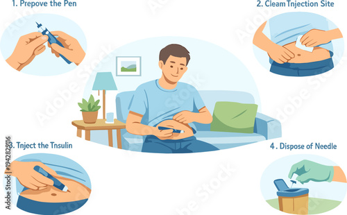 Person managing diabetes by administering insulin injection using a pen device