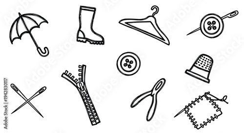 Sewing and Crafting Supplies Collection Isolated on White Background