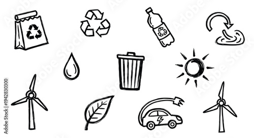 Eco friendly icons set for sustainability and green energy concepts