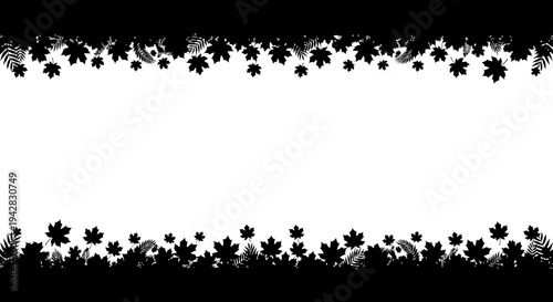 Abstract decorative banner with black floral leaf elements, ideal for elegant graphic design layouts