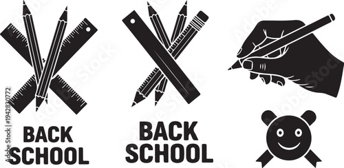 Back to school icons with pencils and smiling face