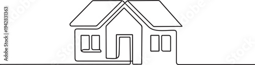 continuous line drawing of house,  residential building concept, logo, symbol, construction, vector illustration simple. one line Icon drawing