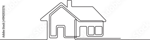 continuous line drawing of house,  residential building concept, logo, symbol, construction, vector illustration simple. one line Icon drawing